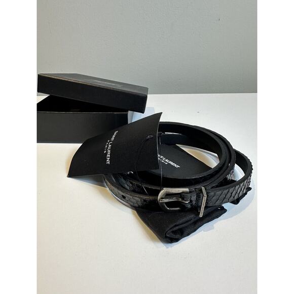 NWT! $445 YSL Saint Laurent Pitone Python Lacquer Black Skinny Belt 90 Cm main image 9
